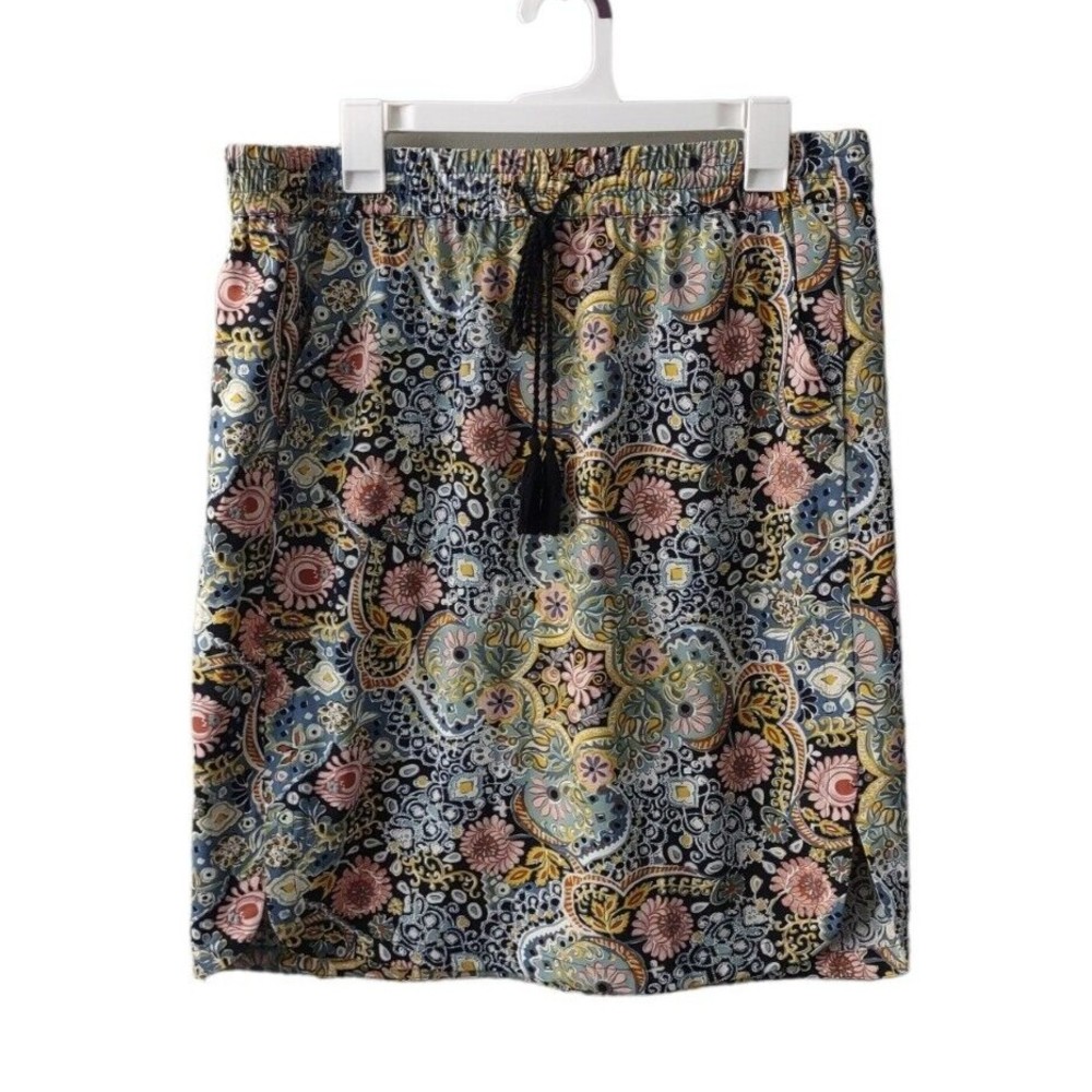 LOFT Ann Taylor Floral Skirt Pockets Womens Large Drawstring Knee Length